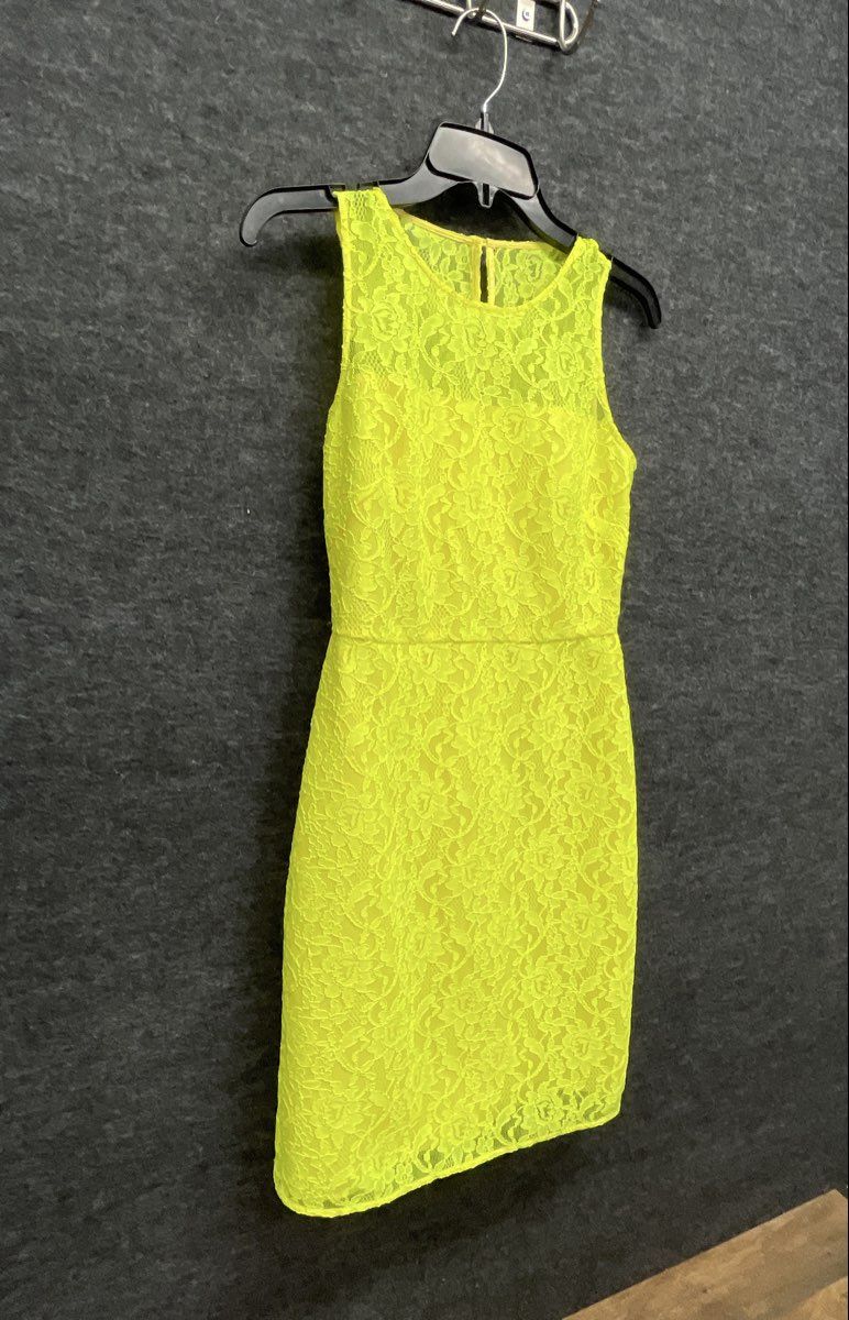 J.Crew Women's Neon Yellow Floral Lace Sleeveless Keyhole Sheath Dress Size 00