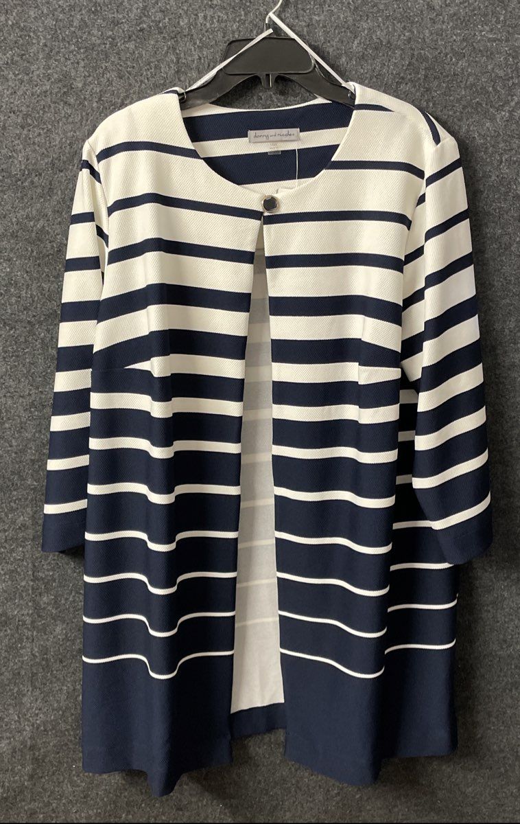 Danny & Nicole NWT Women's Blue White Striped Textured Topper Jacket Sz 18W