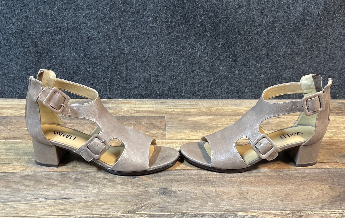 Vaneli Oread Tortora Taupe Leather Block Heel Sandals Women's Size 7.5 N