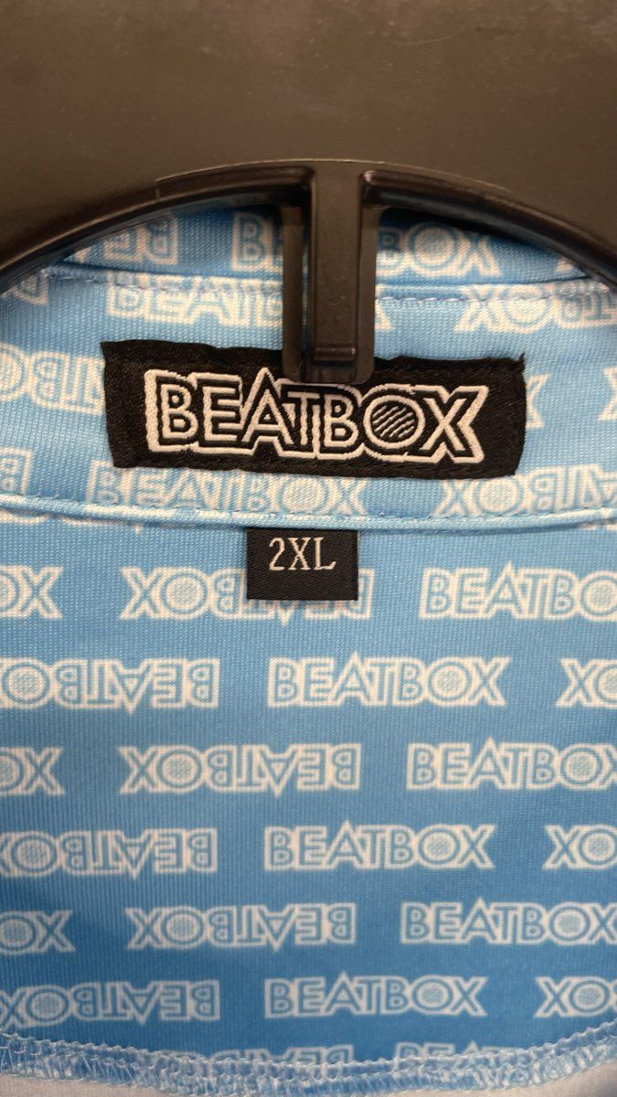 Beatbox Men's Polo Shirt Light Blue All Over Logo Print Short Sleeve Sz 2XL
