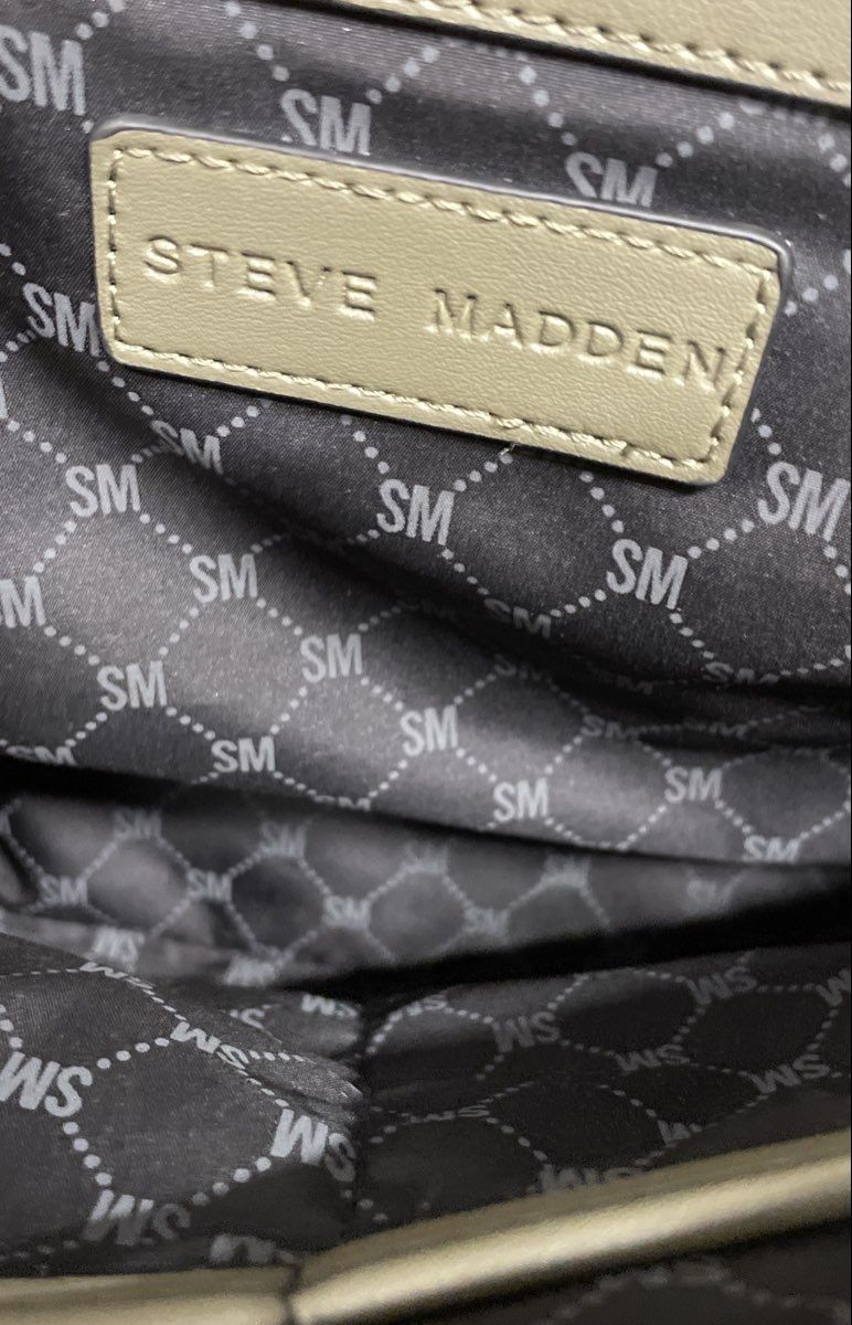 Steve Madden Olive Green Leather Structured Tote Bag with Crossbody Strap