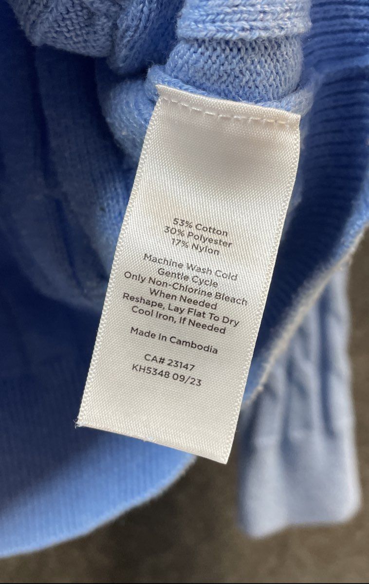 Talbots Women's Blue Cable Knit Polo Sweater Long Sleeve Button Pocket Sz SP