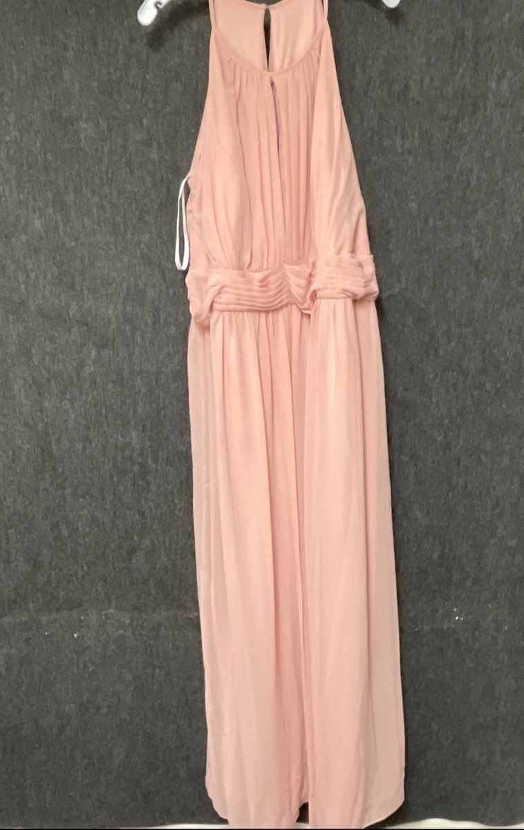 David's Bridal Women's Coral Pink Chiffon Halter Bridesmaid Dress Sz 24