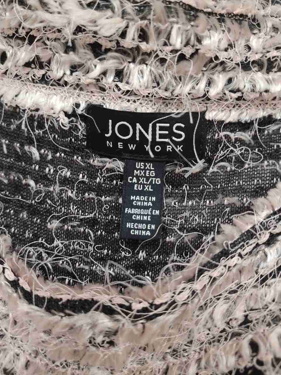Jones New York Women's Pink White Eyelash Knit Striped Sweater XL