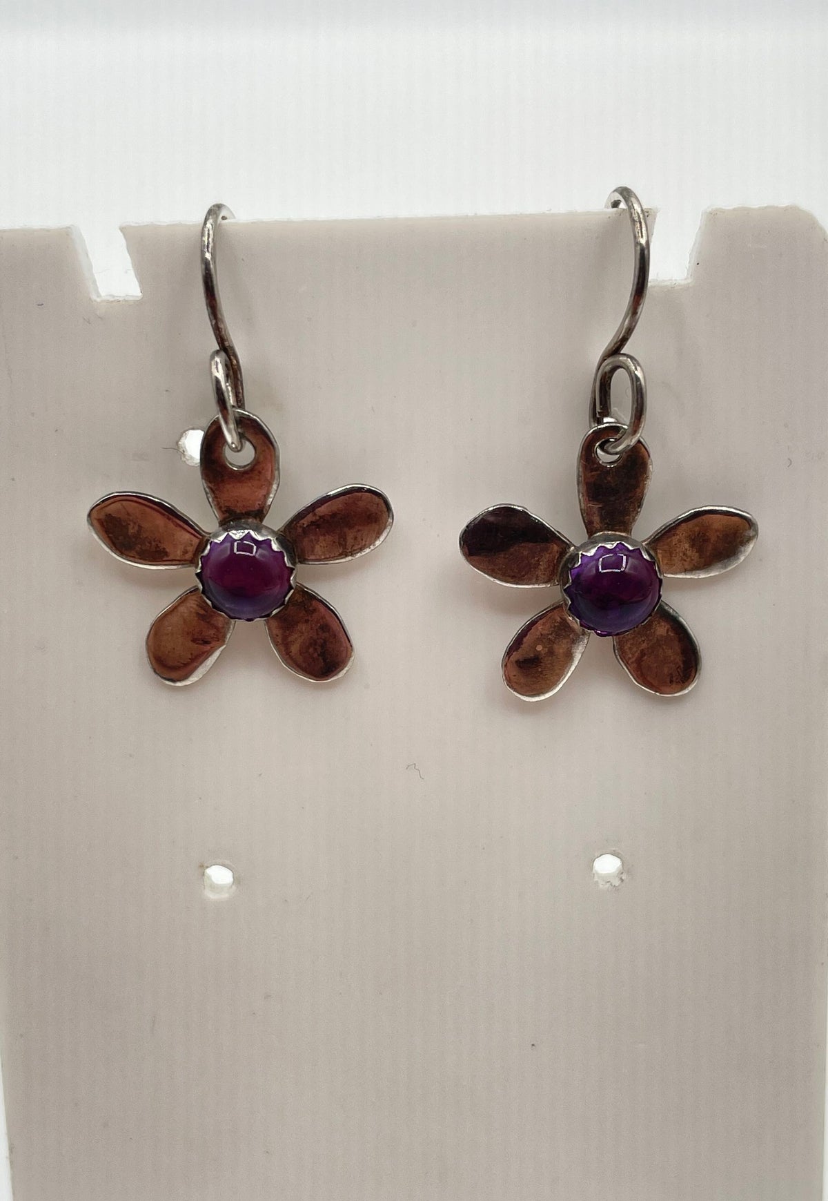 925 Sterling Silver Amethyst Flower Dangle Earrings 2.4g