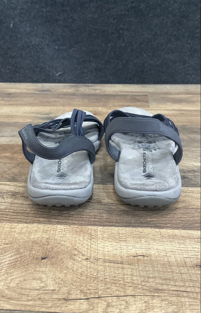 Skechers Memory Foam Strappy Slingback Navy Grey Sandals Women's Size 9