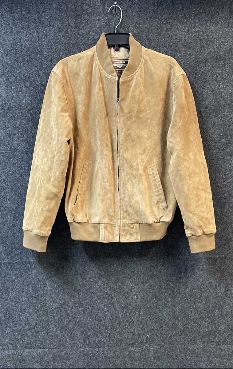 FLAVOR Men's Brown Pig Leather Suede Bomber Jacket Air Force Style Sz S