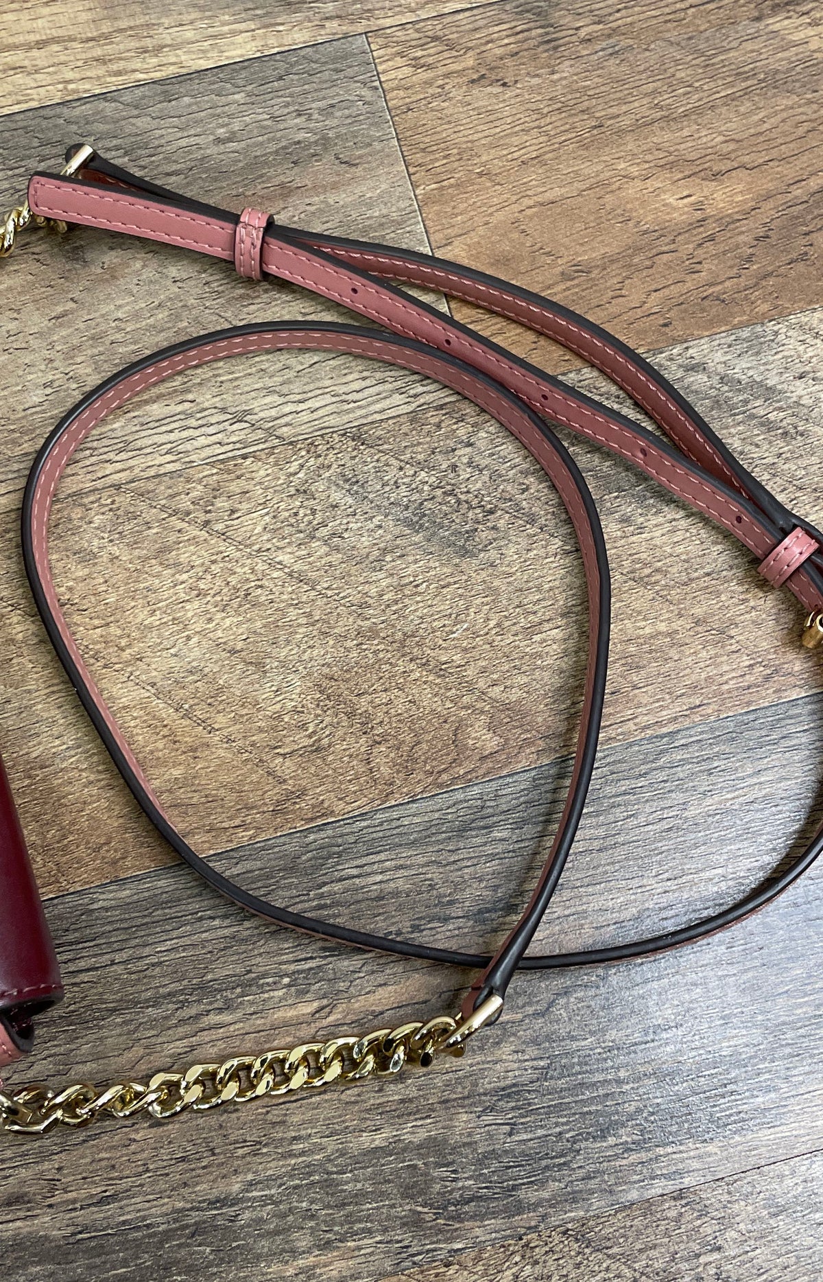 Michael Kors Maroon Brown Pink Signature Monogram Leather Crossbody Bag