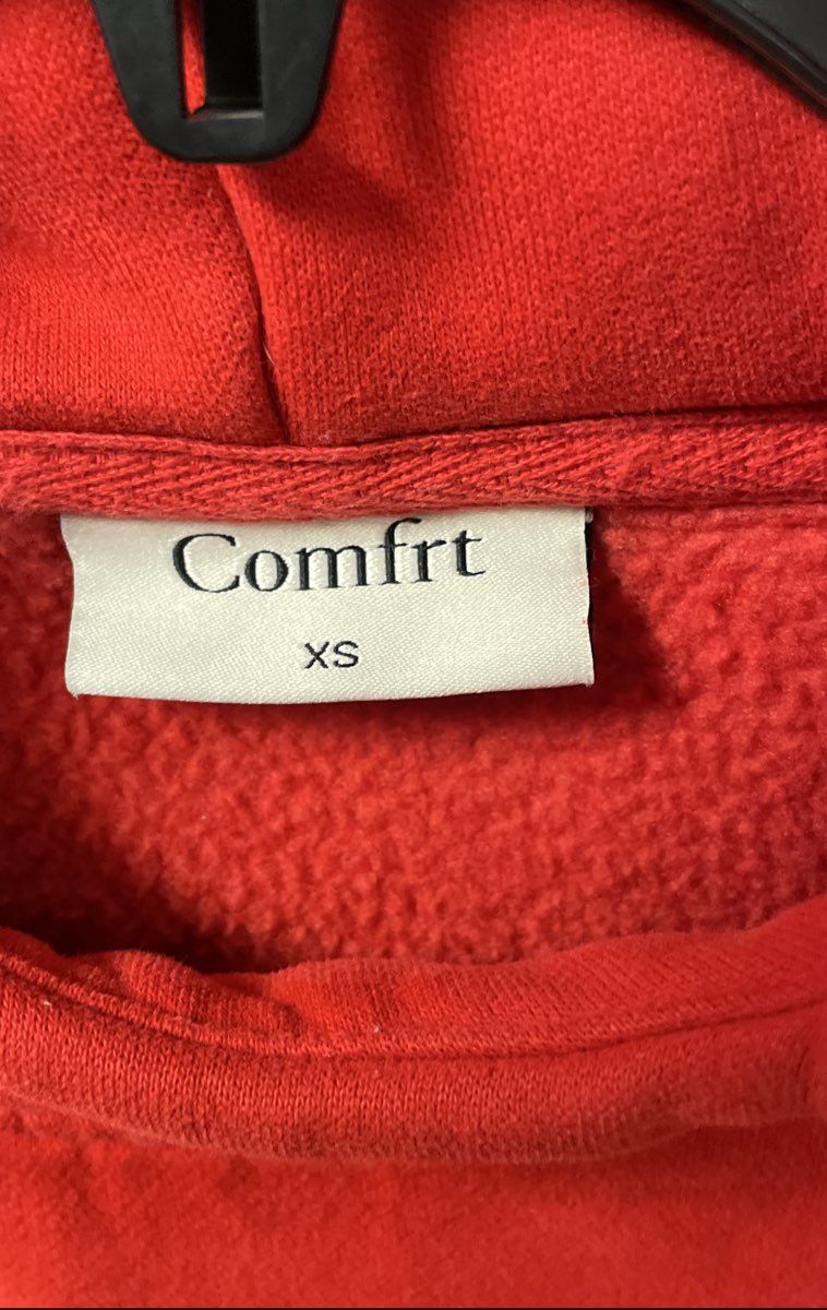 Comfrt Red Pullover Hoodie Heavyweight Utility Sleeve Pockets Sz XS