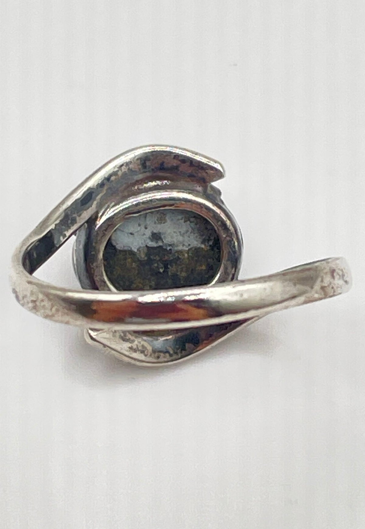 925 Sterling Silver Snowflake Obsidian Bypass Ring 2.1g