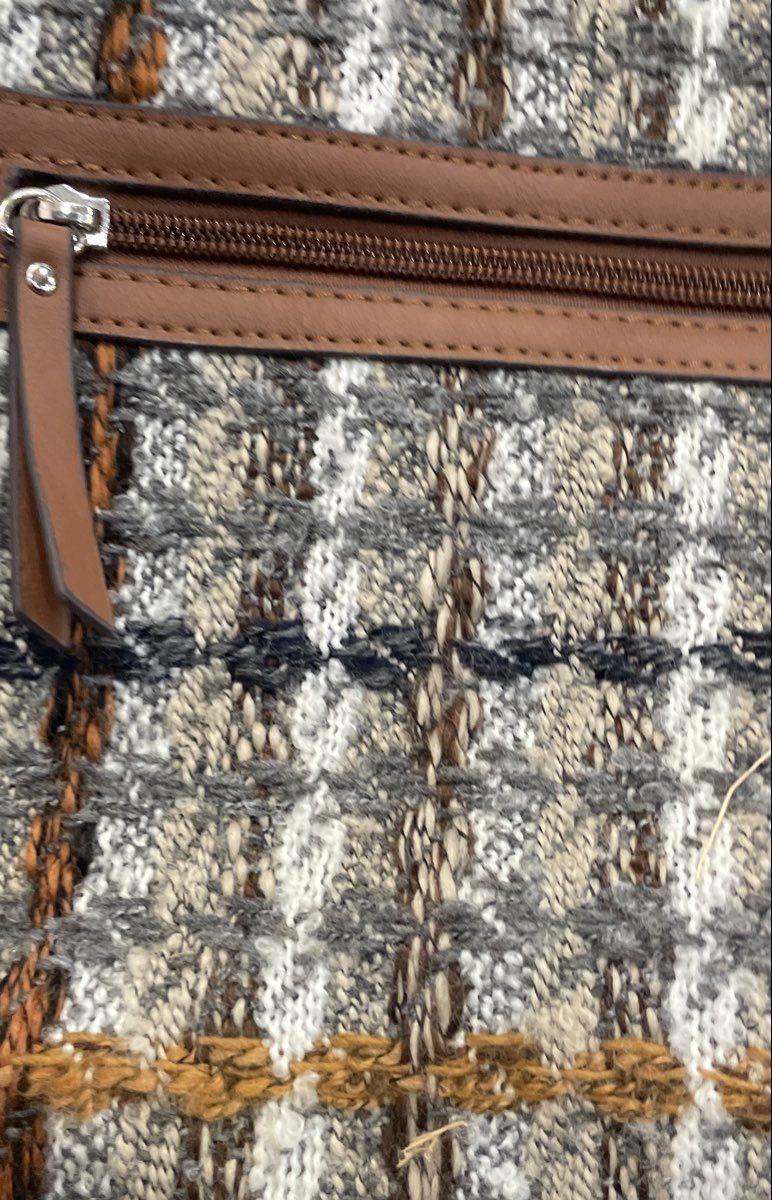 Rosetti Brown Tan Multi Knit Tweed Shoulder Bag Hobo Faux Leather Trim