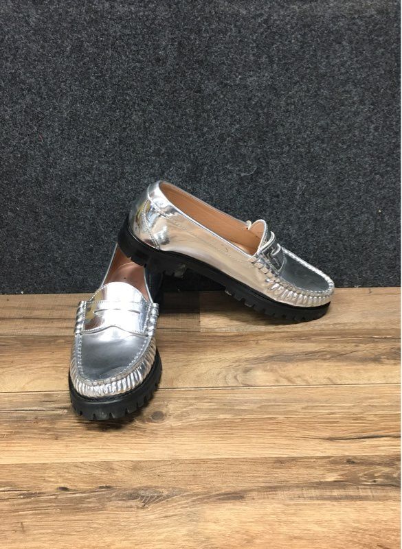 J. Crew Metallic Silver Lug-sole Penny Loafers Women's Size 7