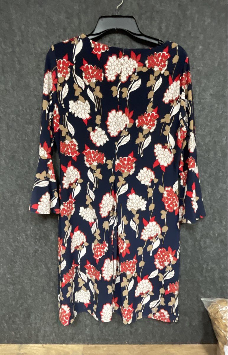 Tommy Hilfiger Women's Floral Bell Sleeve Shift Dress Navy Blue Red Sz 12