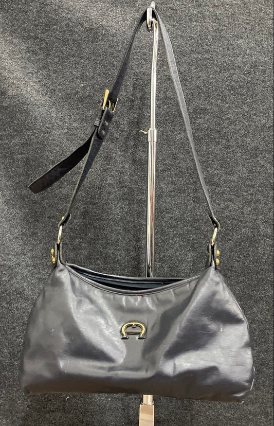 Etienne Aigner Blue Leather Vintage Shoulder Bag Gold Hardware