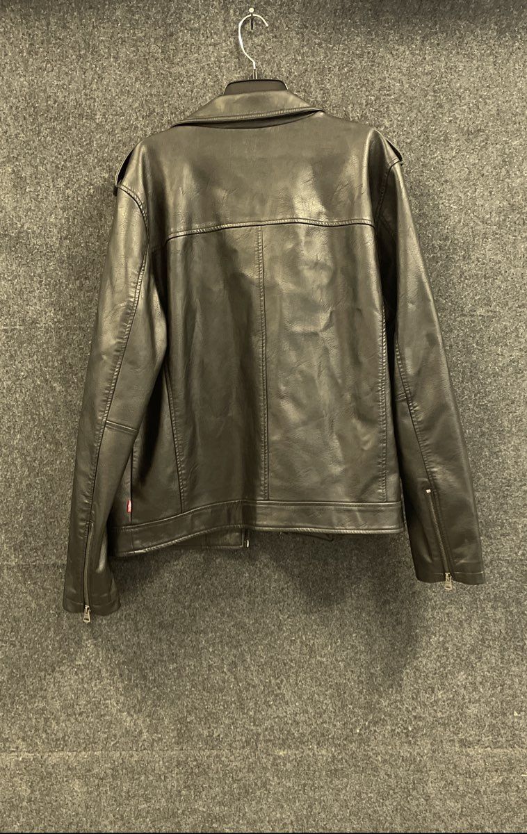 Levi's Men's Black Faux Leather Asymmetrical Moto Biker Jacket Plaid Lined Sz L