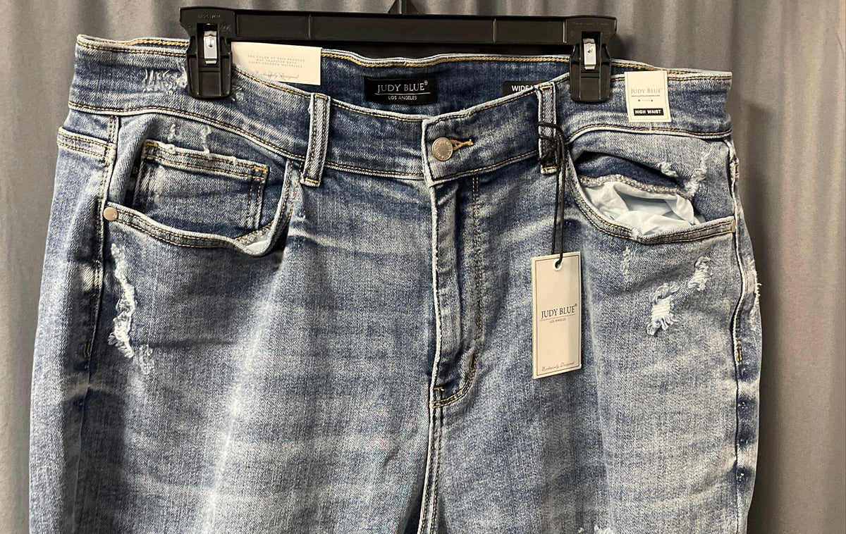 Judy Blue Women's High Waist Wide Leg Distressed Blue Jeans Sz 20W NWT