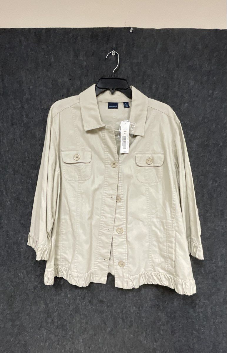 Westbound Women's Beige Linen Cotton Ruffle Hem Shirt Jacket NWT Sz XL
