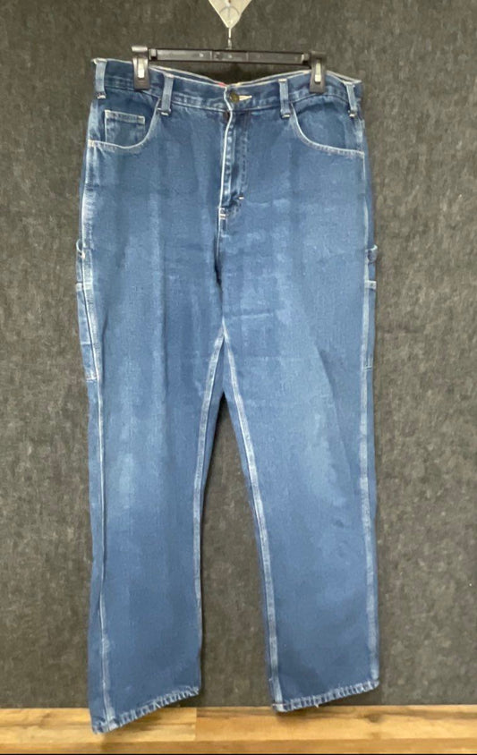 Berne Men's Blue Flannel Lined Original Work Jeans Carpenter Pants Sz 34x34