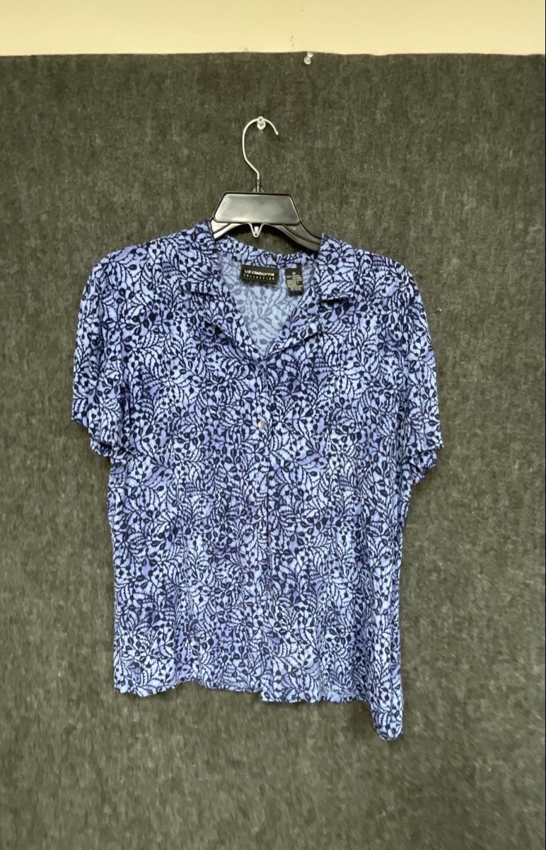 Vintage 90s Liz Claiborne Women's Rayon Blouse Purple Botanical Print Sz 10