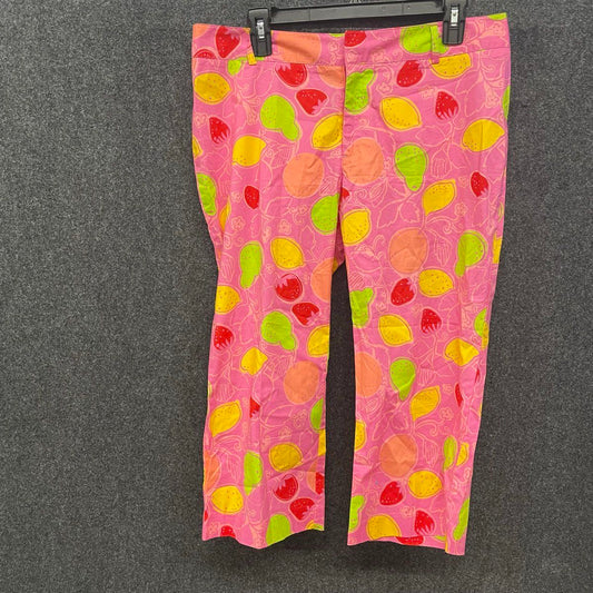 Lilly Pulitzer Women's Pink Fruit Print Pants Citrus Strawberry Pear Size 8