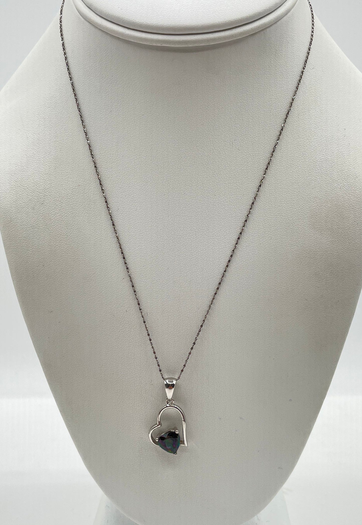 925 Sterling Silver Mystic Topaz Heart Pendant Necklace 3.6g