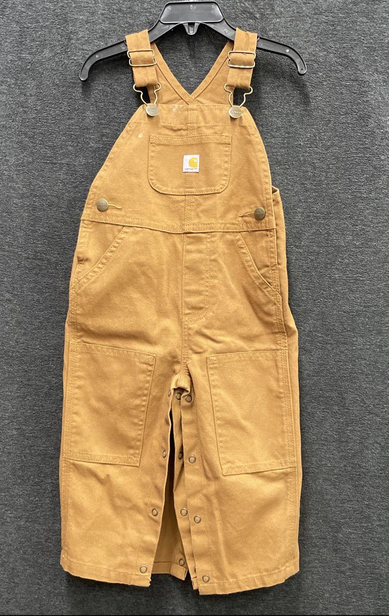 Carhartt Baby Toddler Brown Duck Canvas Bib Overalls Snap Crotch Sz 18M