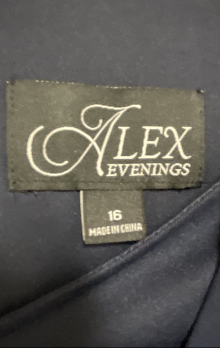 Alex Evenings Women's Navy Blue Rhinestone Cold Shoulder Surplice Gown Dress 16
