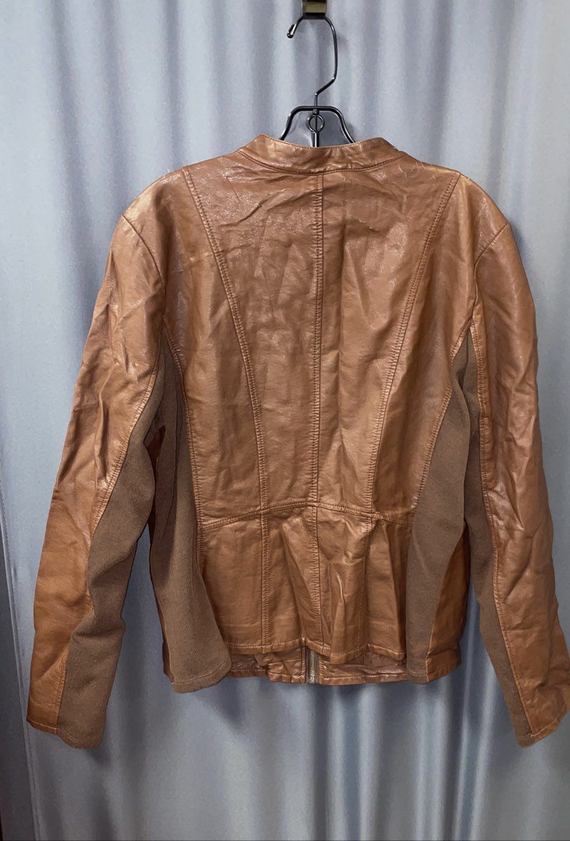 G.H. Bass & Co. Women's Brown Faux Leather Moto Jacket Ribbed Knit Trim Sz XL
