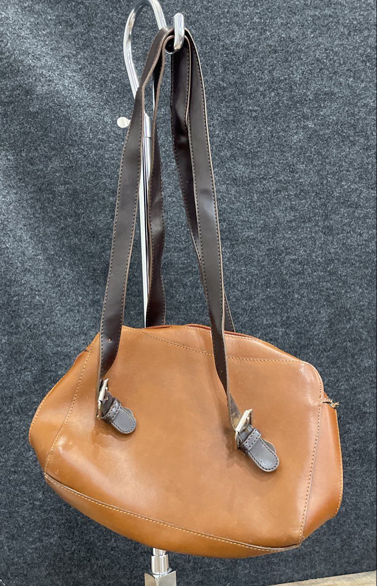Vintage Brown Leather Satchel Shoulder Bag Silver Buckle Straps Mini Purse