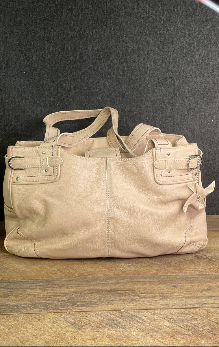 Franklin Covey Pink Full Grain Leather Shoulder Bag Tote Matching Pouch Large