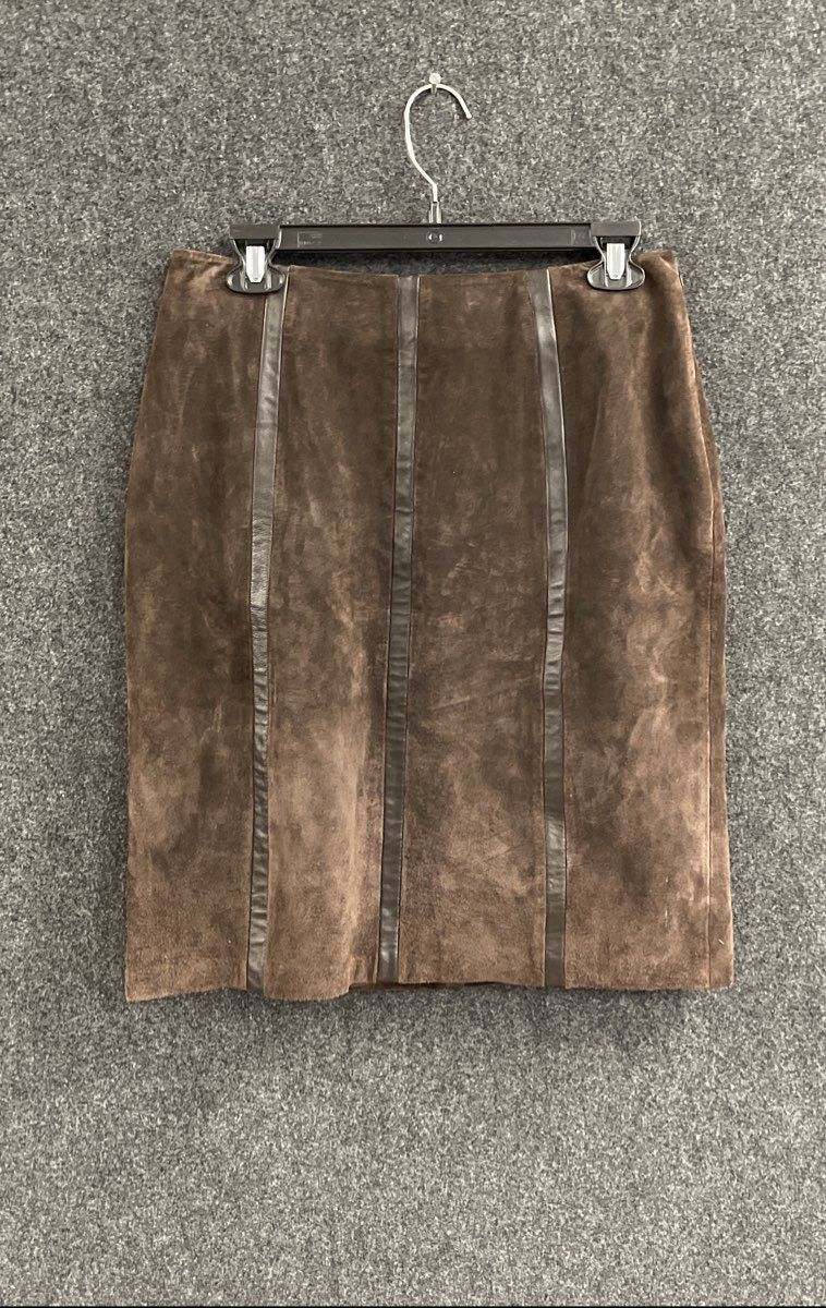 Alfani Women's Brown Suede Leather Panelled Pencil Skirt Size 8