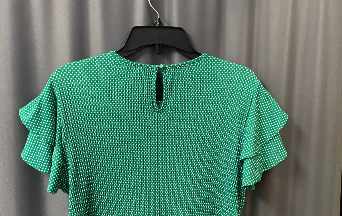 Adrianna Papell Women's Green Polka Dot Pleated Knit Double Sleeve Top M NWT
