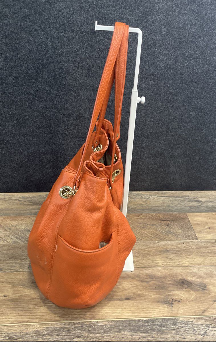 Michael Kors Orange Pebbled Leather Large Shoulder Tote Bag Gold Hardware