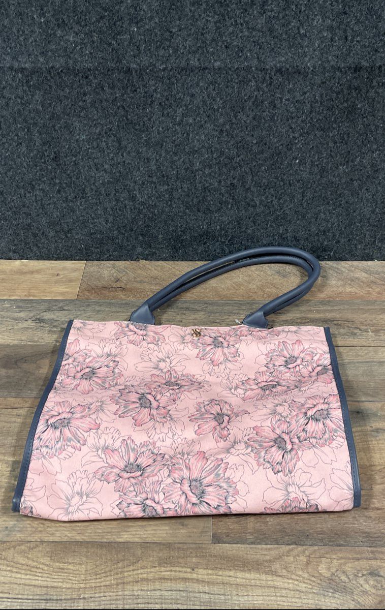 Victoria's Secret Pink Floral Canvas Tote Bag Large Navy Trim NWT