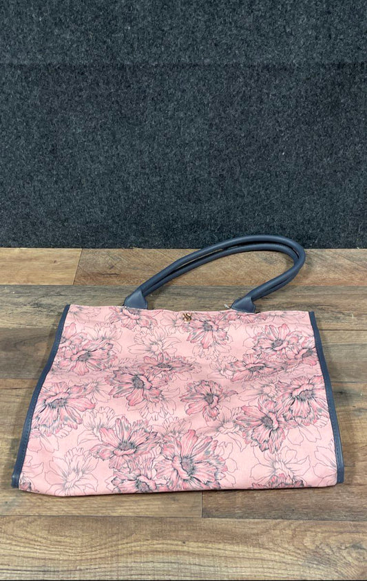 Victoria's Secret Pink Floral Canvas Tote Bag Large Navy Trim NWT