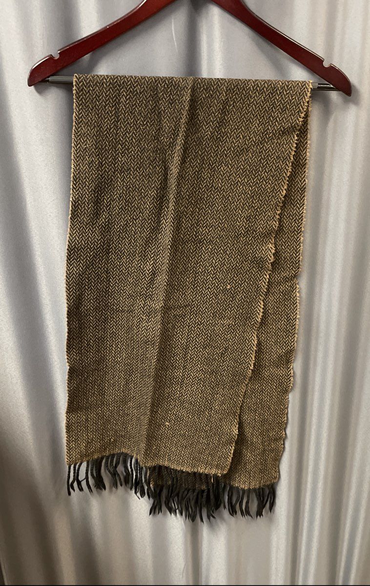 Ansich Unisex Brown Black Herringbone 100% Wool Scarf Made in Italy Vintage