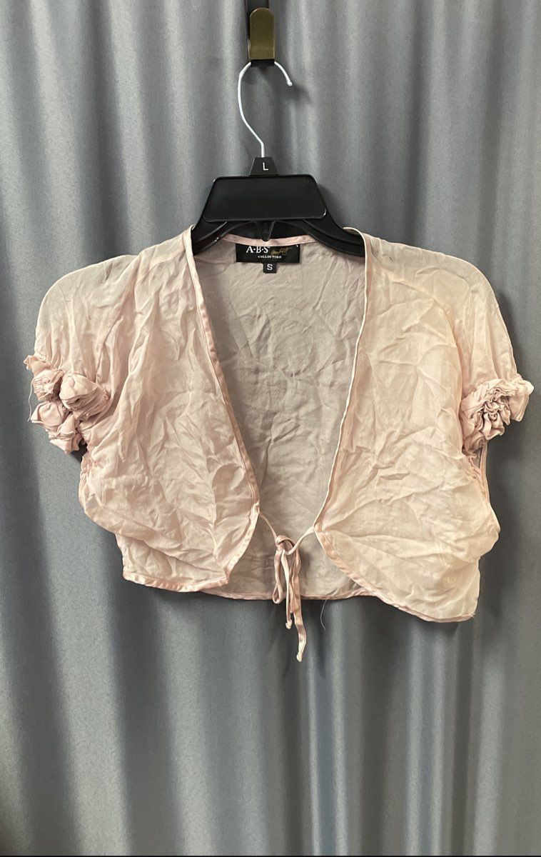 Vintage Y2K A.B.S. Allen Schwartz Women's Pink Sheer Silk Ruffle Shrug Sz S