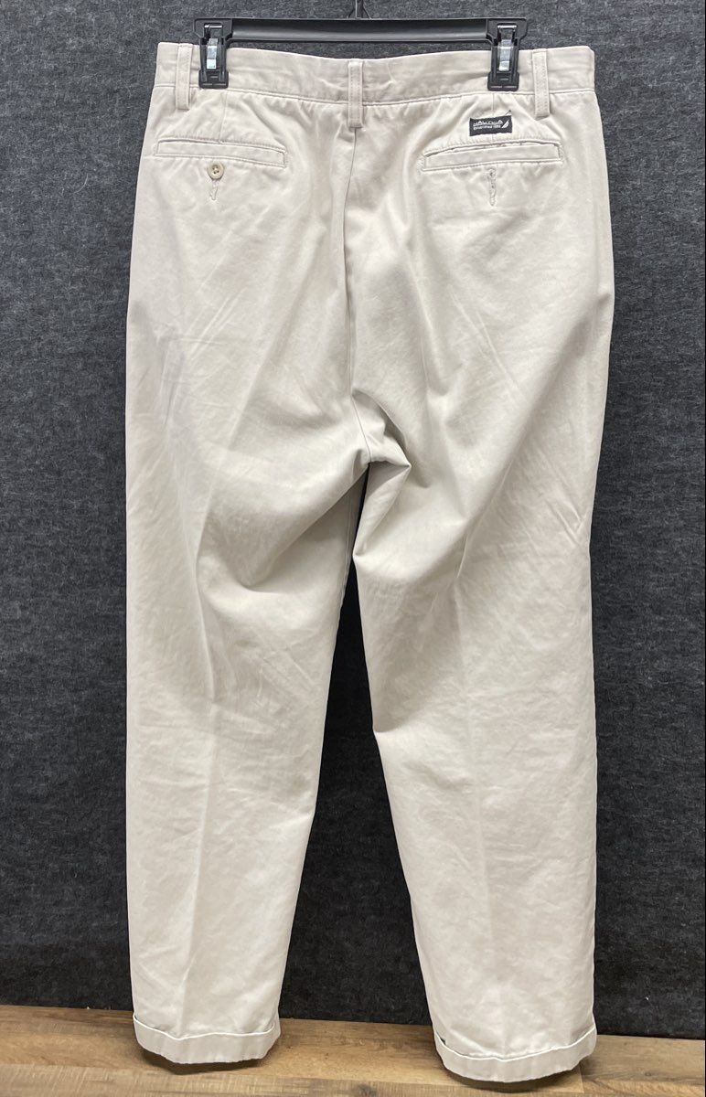 Nautica Men's Rigger Pleated Chino Pants Beige 100% Cotton Cuffed Sz 33x30