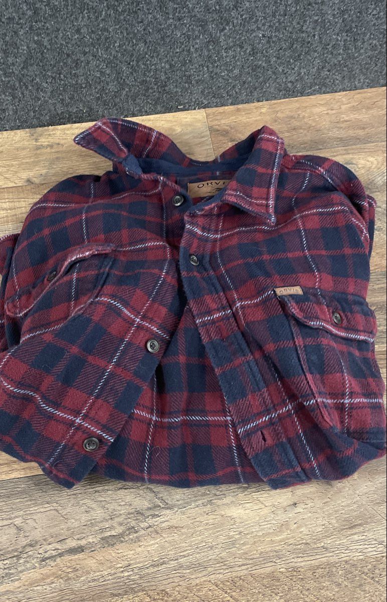 Orvis Men's Big Bear Plaid Heavyweight Flannel Button Shirt Red Sz 3XL