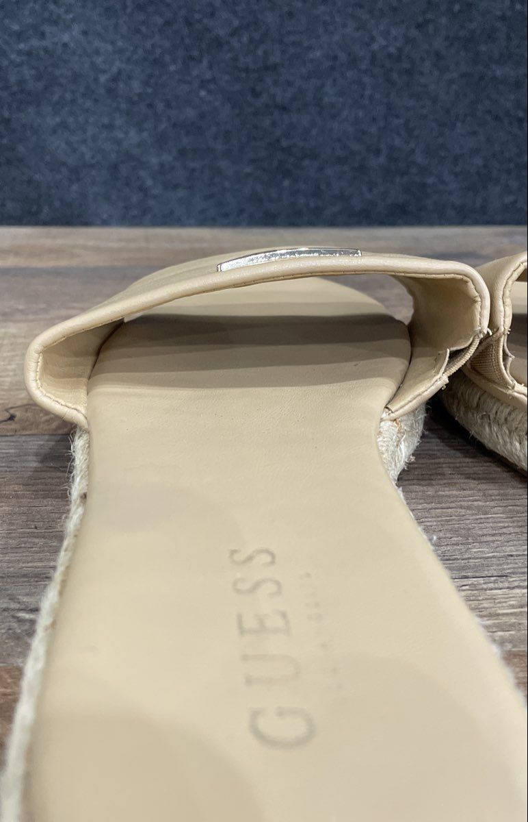 Guess Cream Espadrille Logo Slide Sandals Women's Size 10
