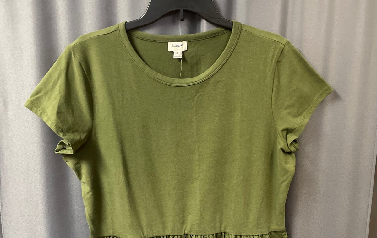 J. Crew Women's Green Short Sleeve Mixed Media Midi Dress Pockets Sz Large NWT