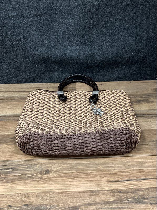 Vintage Brighton Rita Woven Straw Tote Bag Brown Braided Leather Handles