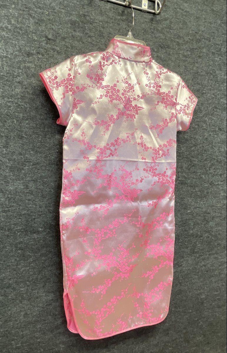 Girls Pink Floral Satin Qipao Cheongsam Dress Lot of 2 Sz 14 & XS