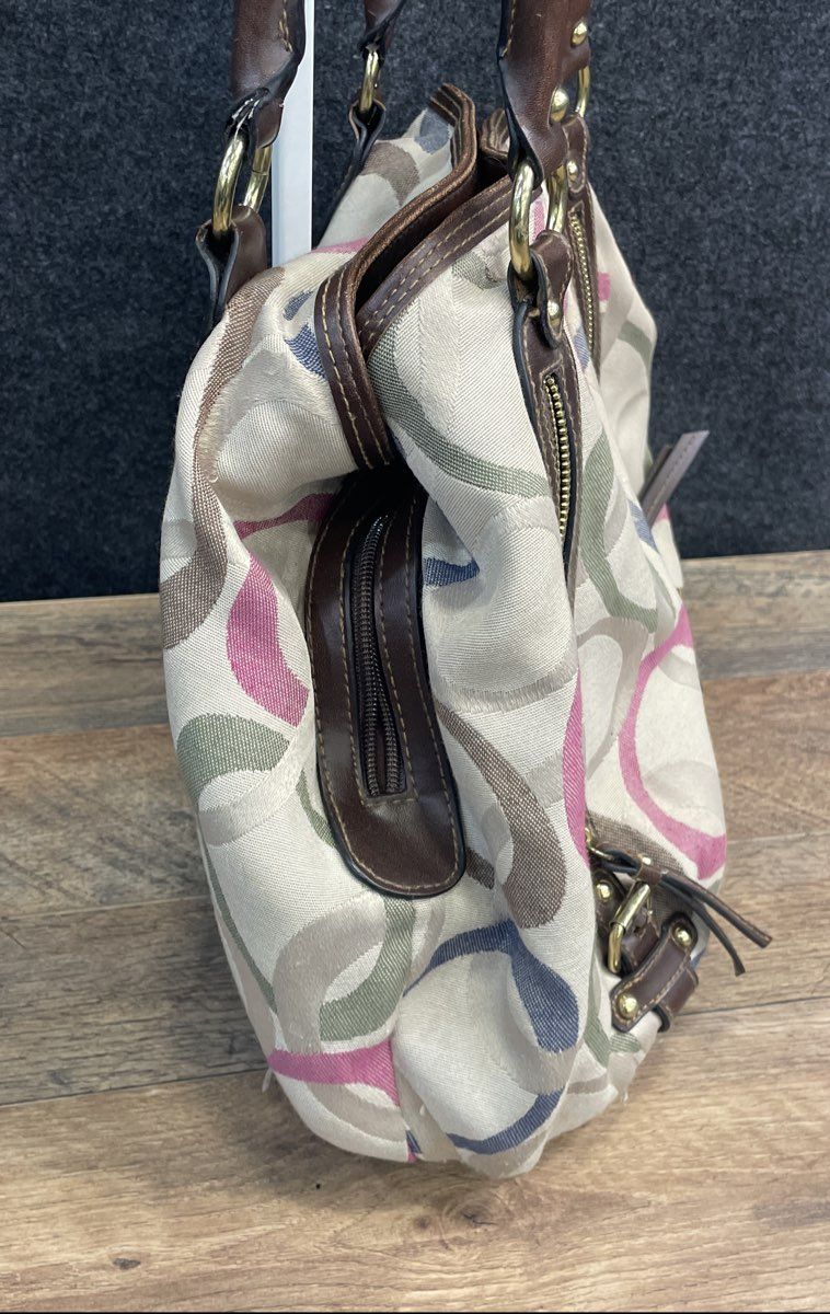 Rosetti Multi-Color Signature Link Print Canvas Shoulder Bag Triple Compartment