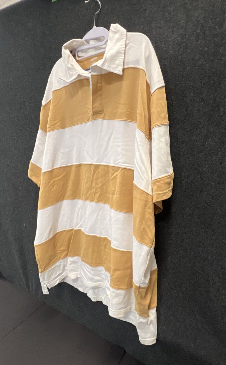 Finish Line Athletics Men's Yellow White Striped Rugby Polo Shirt Sz 5XL
