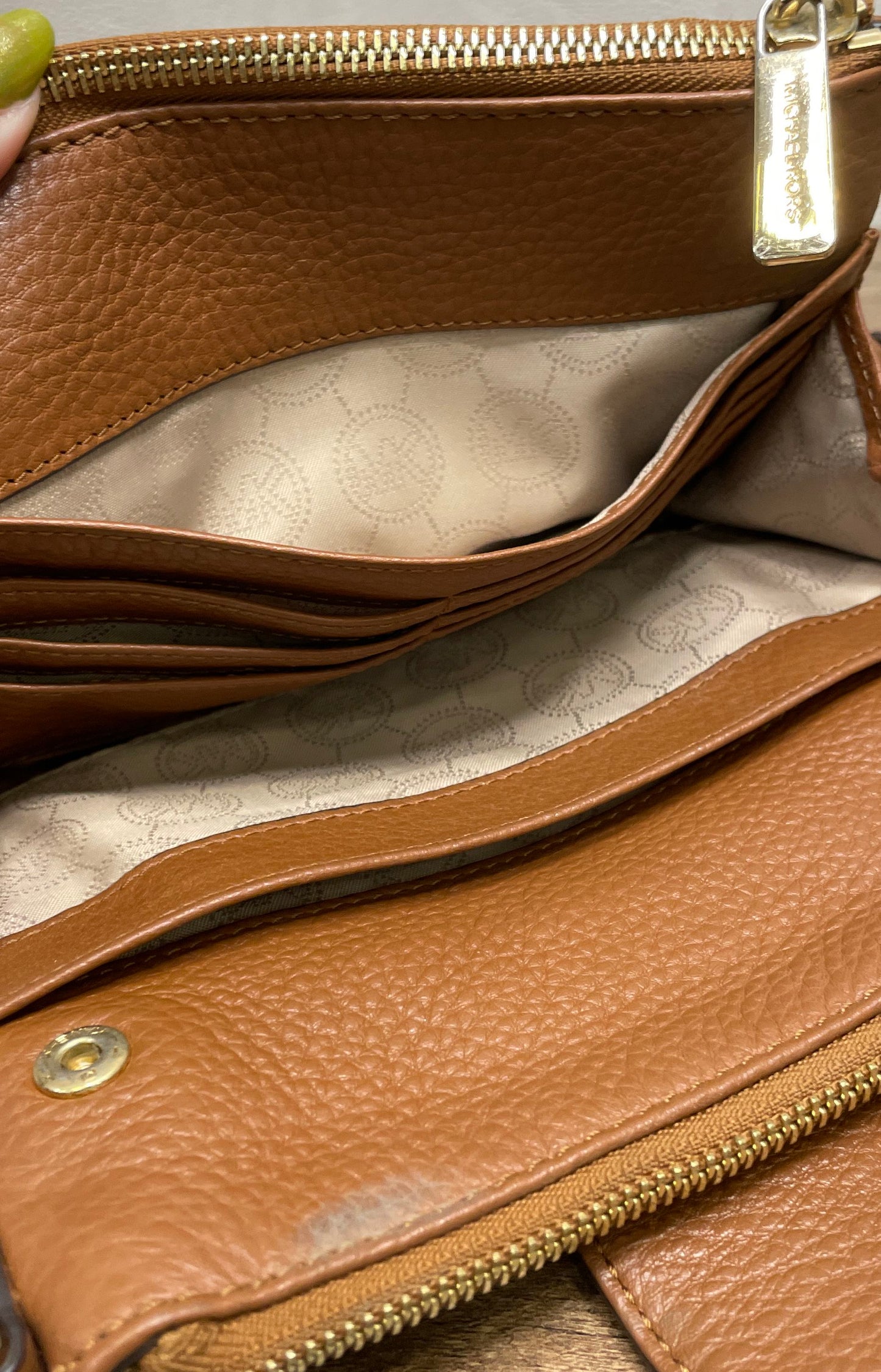 Michael Kors Brown Pebbled Leather Fulton Crossbody Wallet Bag Gold Hardware