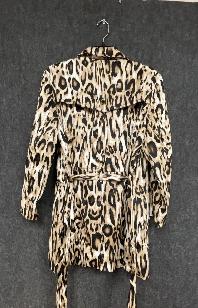 INC International Concepts Women's Trench Coat Leopard Print Double Breasted L