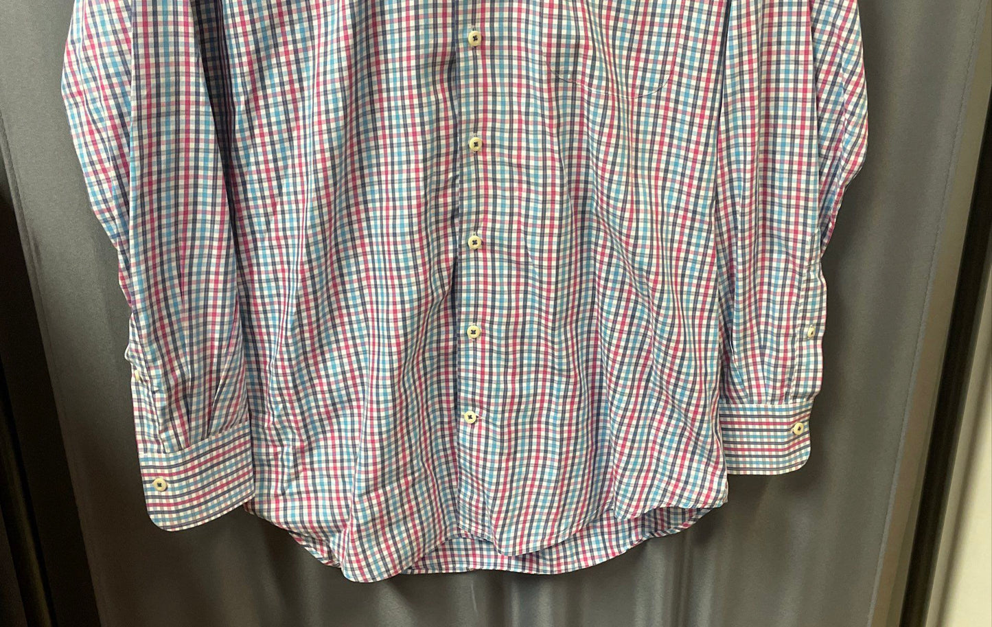 Peter Millar Men's Pink Blue Check Plaid Long Sleeve Button-Up Shirt Size M