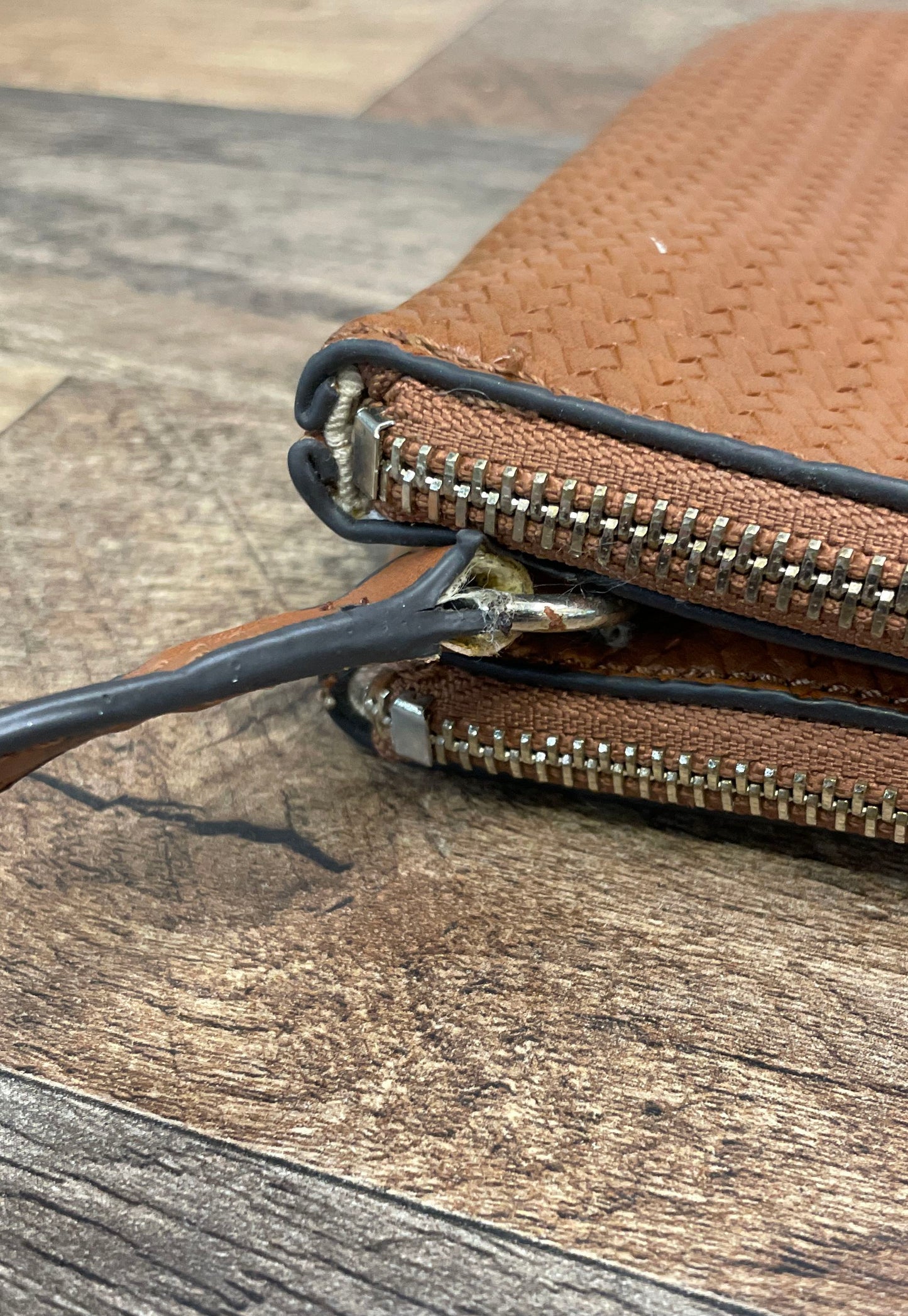 Guess Brown Woven Faux Leather Crossbody Bag Gold Tone Hardware