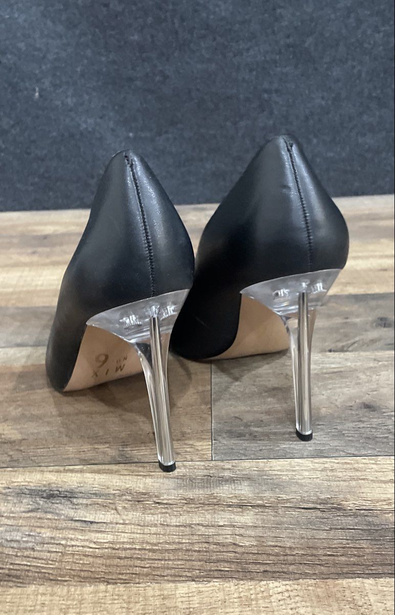 Mix No. 6 Black Pointed Toe Pumps Lucite Stiletto Heel Women's Size 9.5